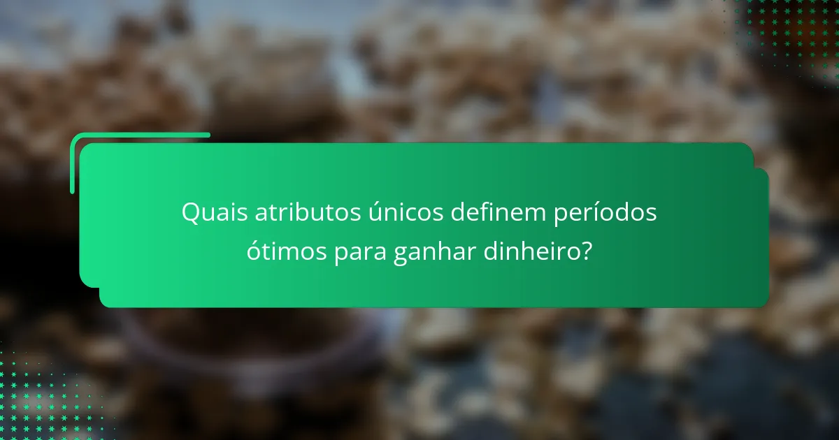Quais atributos únicos definem períodos ótimos para ganhar dinheiro?